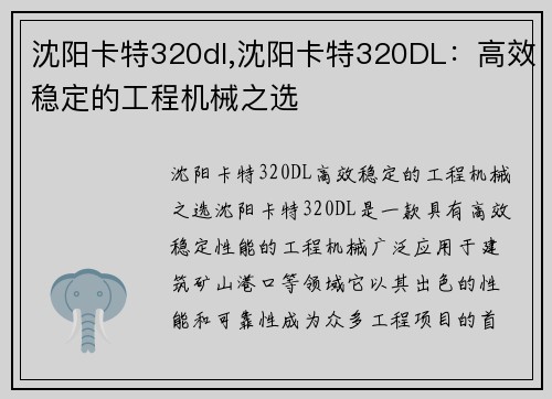 沈阳卡特320dl,沈阳卡特320DL：高效稳定的工程机械之选