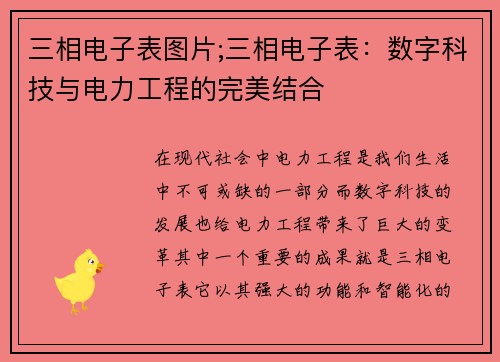 三相电子表图片;三相电子表：数字科技与电力工程的完美结合